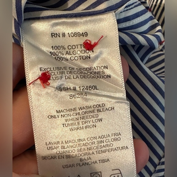 ALEX CANNON Blue White Stripe LG Button Down Contrast Cuffs Elbow Patches Cotton - Picture 12 of 16